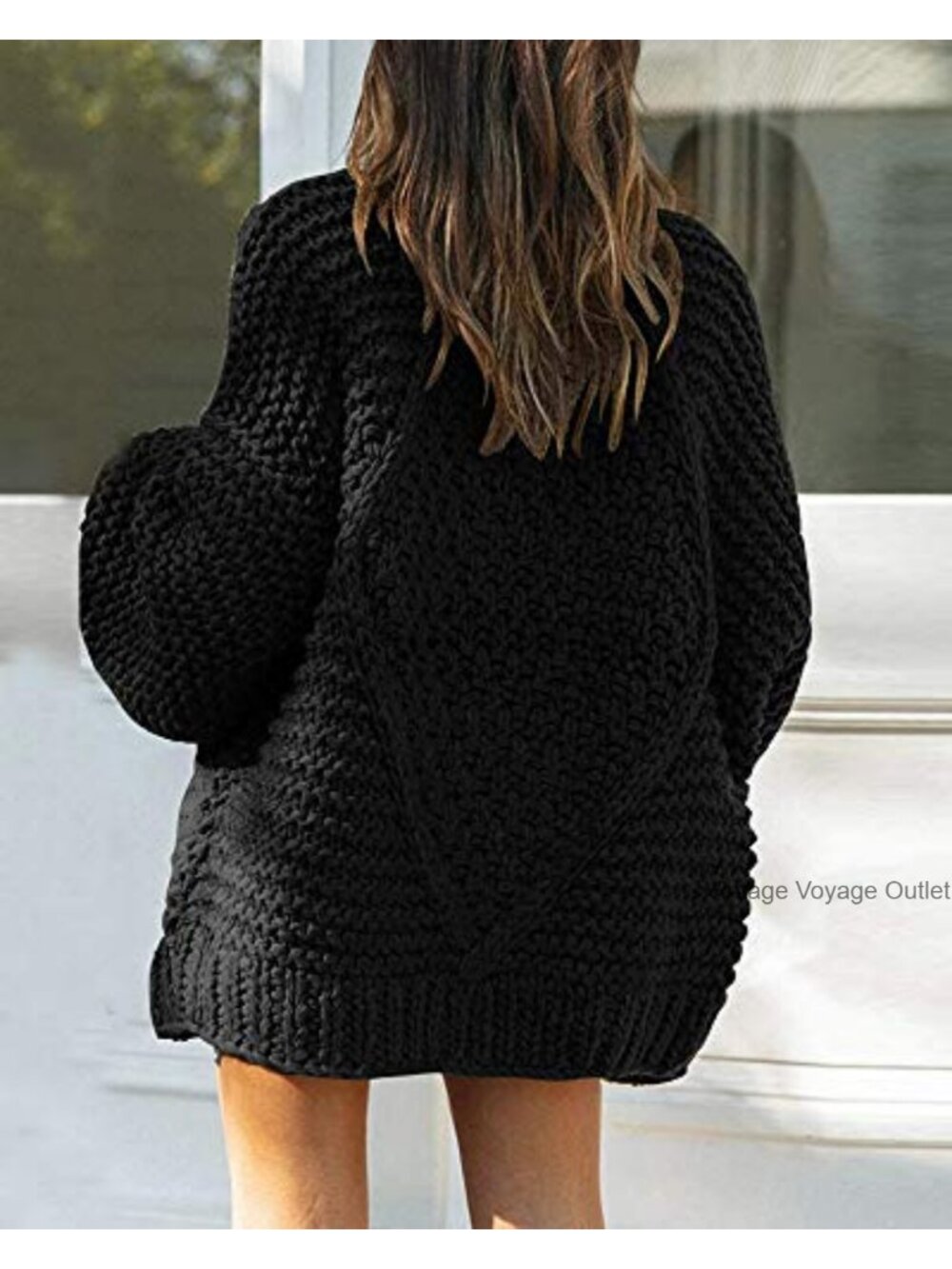 Chunky Knit Open Front Cardigan Loose Lantern Sleeve Oversized Sweater - Picture 2 of 3